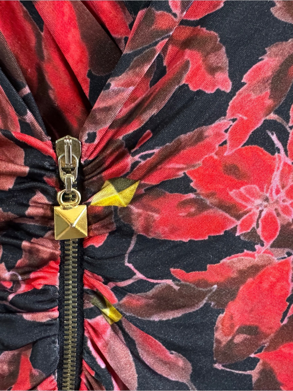 Designer Class ROBERTO CAVALLI Red Floral Ruched V-Neck Dress Y2K Sz 6 - Picture 9 of 13